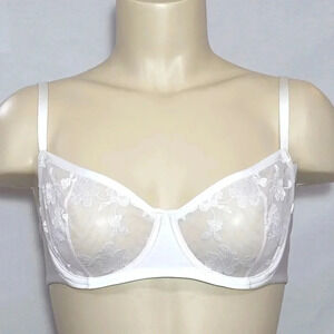 32DD Felina 190013 Sabrina Sheer Lace Demi UW Bra White‎ NWT